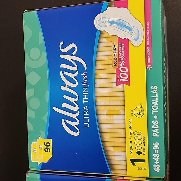 192 Count Always Ultra Thin Maxi 2 boxes of 96= 12 mths protection $65 value - Picture 2 of 7